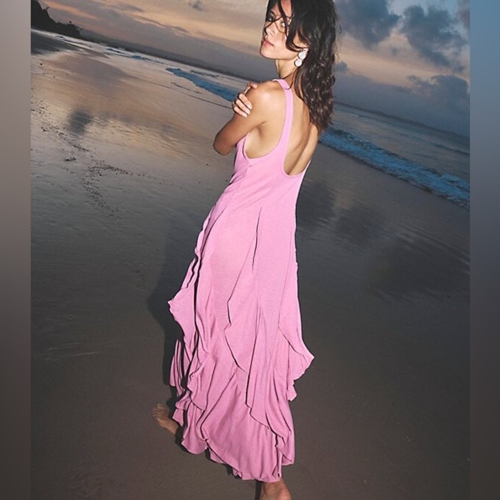FREE PEOPLE Ruffle Romance Midi Dress in Pink